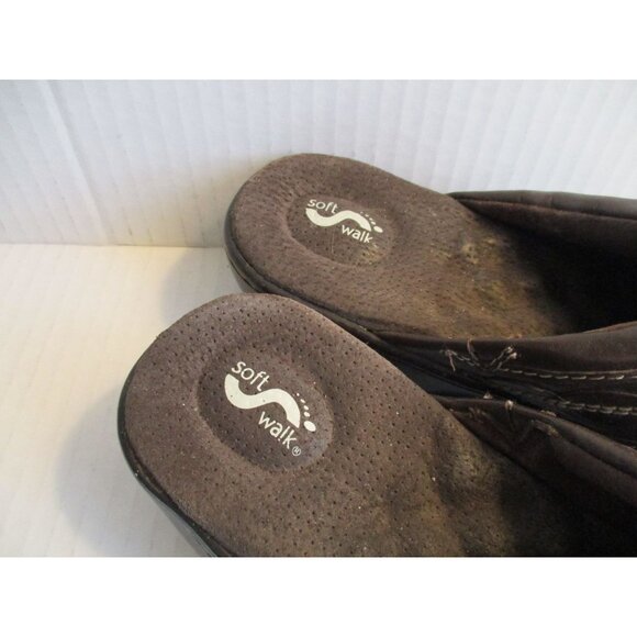 *SoftWalk Brown Mule Slides Leather Upper Accent Stitching - Size 9.5M - Picture 8 of 12